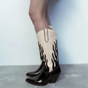 Zara Contrasting Flame Cowboy Boots | NWT